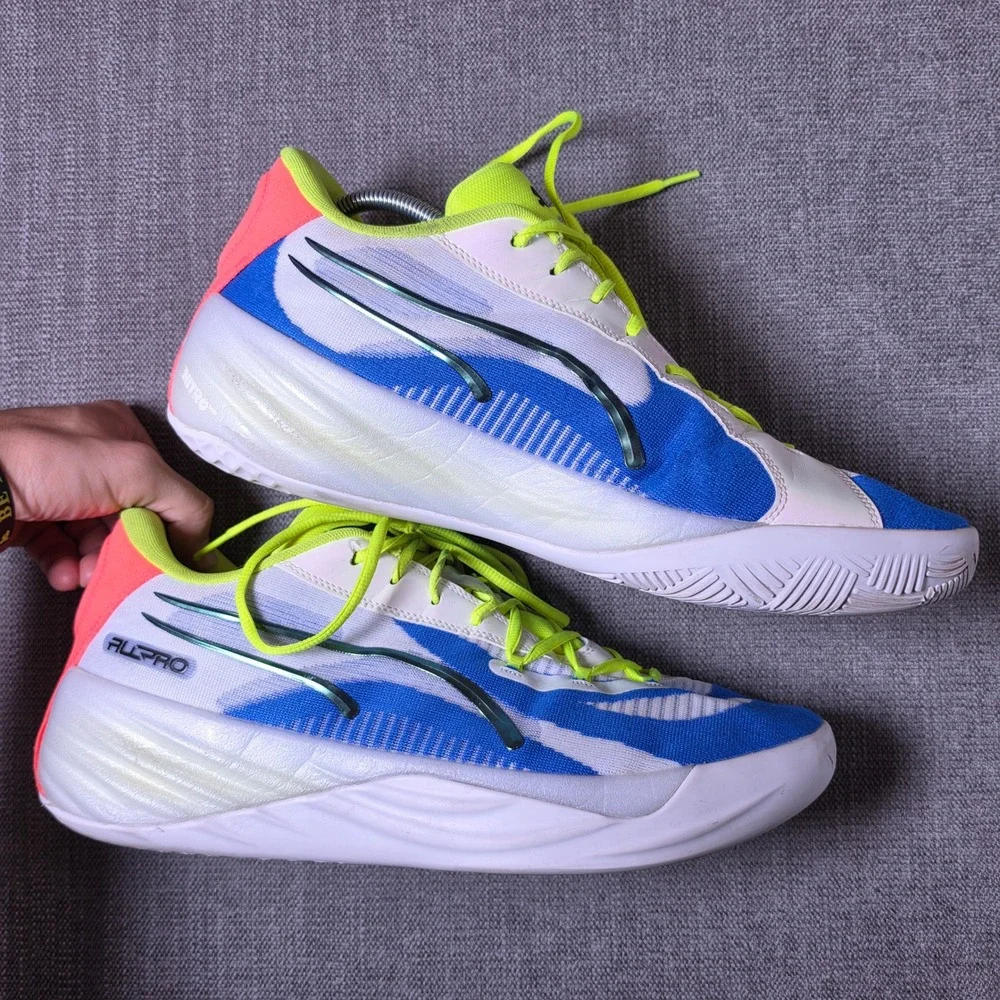 Puma All-Pro Nitro Mens 15 White Blue Multi Basketball Shoes 311259-01